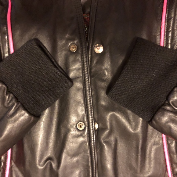 Vintage Choko black and pink real leather moto bomber jacket made in Canada EUC - Picture 9 of 15